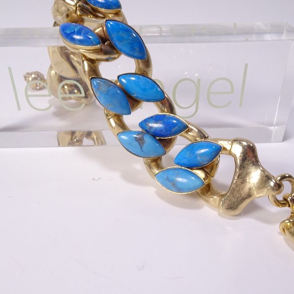 Lee Angel Brass Turquoise Teardrop Think 2 D Link Bracelet NWT 289 - Picture 9 of 16